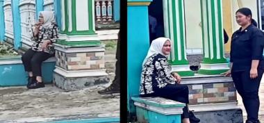 Dunia Maya Dibikin Heboh dengan Vidio Ibu Negara yang Duduk Santai Di Depan Masjid Menunggu Presiden Jokowi